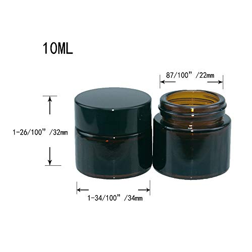 Jarvials 10pcs tarros cosmeticos de Frascos de Vidrio ámbar de 10 ml, con Tapa Negra y Forro Contenedor de Almacenamiento de loción de Maquillaje cosmético, para Aceite Esencial, Crema de loción