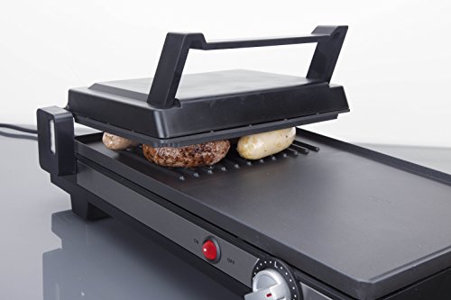 Jata GR269 Plancha de Asar y Grill Superficie Mixta 41 x 25 cm Apertura 180° Longitud Abierta de 670 mm Antiadherente Libre de PFOA con Bandeja Colectora de Salsas 2200 W