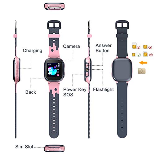 Jaybest Niños SmartWatch Phone - Niños Smartwatch con rastreador de LBS con Linterna de Llamada SOS cámara Pantalla táctil Juego Smartwatch Childrens Gift(Pink)