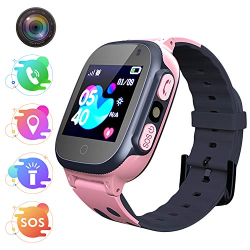 Jaybest Niños SmartWatch Phone - Niños Smartwatch con rastreador de LBS con Linterna de Llamada SOS cámara Pantalla táctil Juego Smartwatch Childrens Gift(Pink)