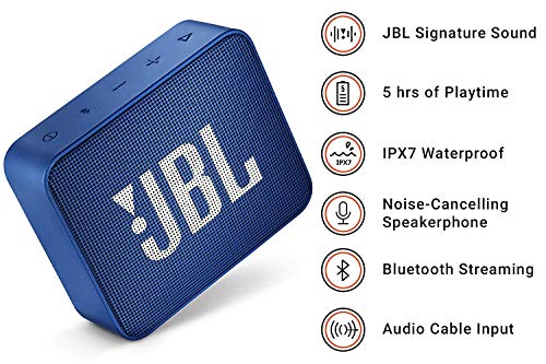 JBL GO 2 - Altavoz inalámbrico portátil con Bluetooth, resistente al agua (IPX7), hasta 5 h de reproducción con sonido de alta fidelidad, azul