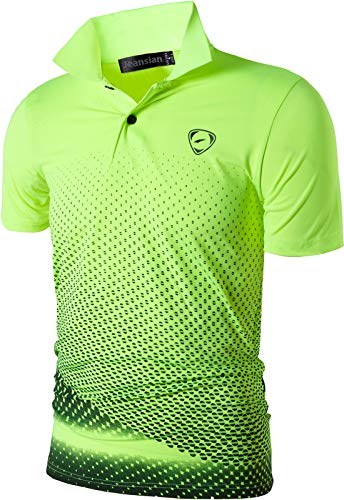 jeansian Hombres Verano Deportes Wicking Transpirable Quick Dry Short Sleeve Polo T-Shirts Tops Running Training tee LSL195 GreenYellow XL