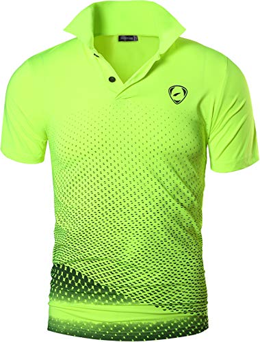 jeansian Hombres Verano Deportes Wicking Transpirable Quick Dry Short Sleeve Polo T-Shirts Tops Running Training tee LSL195 GreenYellow XL