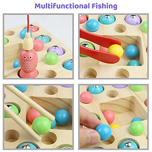 jerryvon Juego De Pescar para Niños - Juguetes Montessori Bebe Madera Peces Juguete Magnetico Infantil Juguetes Educativos Aprendizaje con Caña Preescolares Juegos Pescado Pascua para Niña 3 4 Años