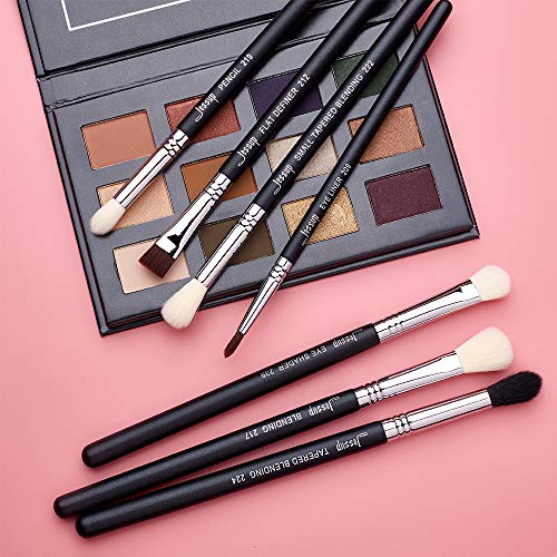 Jessup marca 7pcs Negro/Plata de juego de cepillo de maquillaje profesional belleza mezcla de sombra de ojos sombra delineador de ojos ahumado sloom sombreado de ojos lápiz cepillo cosméticos Kit