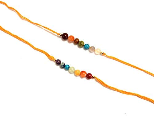Jet International Nuevo Chakra Beads Bracelet Rakhi Gemstones Chakra Equilibrio Amistad Regalo de amor Folleto gratuito La terapia de cristal La imagen es solo una referencia. (2)