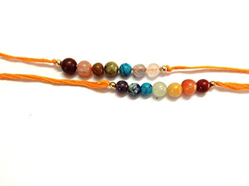 Jet International Nuevo Chakra Beads Bracelet Rakhi Gemstones Chakra Equilibrio Amistad Regalo de amor Folleto gratuito La terapia de cristal La imagen es solo una referencia. (2)