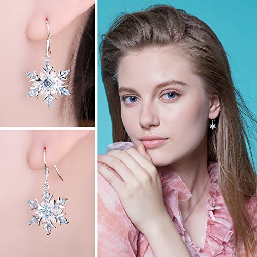 JewelryPalace Floco de nieve de las mujeres 1.4ct Genuino Topacio Azul Suizo Dangle Pendientes Plata de ley 925
