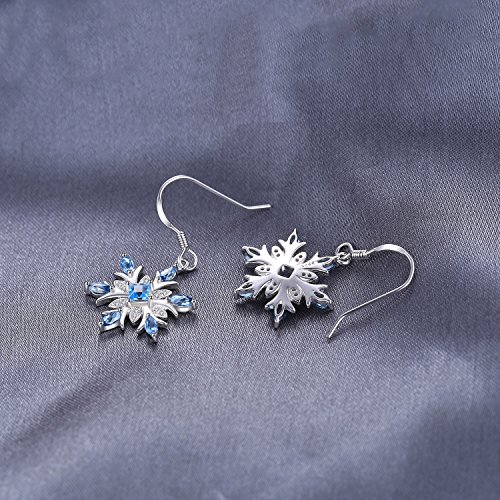 JewelryPalace Floco de nieve de las mujeres 1.4ct Genuino Topacio Azul Suizo Dangle Pendientes Plata de ley 925