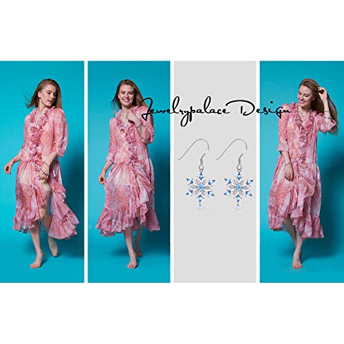 JewelryPalace Floco de nieve de las mujeres 1.4ct Genuino Topacio Azul Suizo Dangle Pendientes Plata de ley 925