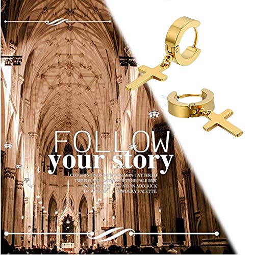 Jewelrywe Joyería 1 Par Pendientes de hombre mujer, niña, Cruz Semental Aro, Acero inoxidable, Color plata Negro (con bolsa de regalo)