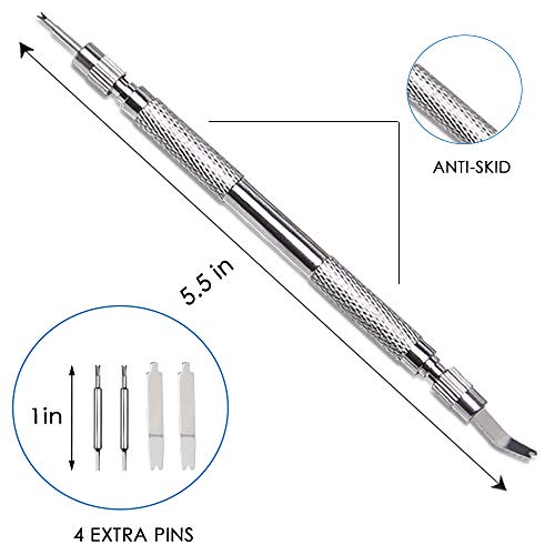 JEZOMONYWatch Band Resorte Barras Enlace Pernos Resorte Barra de Acero Inoxidable removedor reparación Conjunto de Herramientas reparación con 3 Pines Extra para Todo Tipo de Metal Reloj Banda