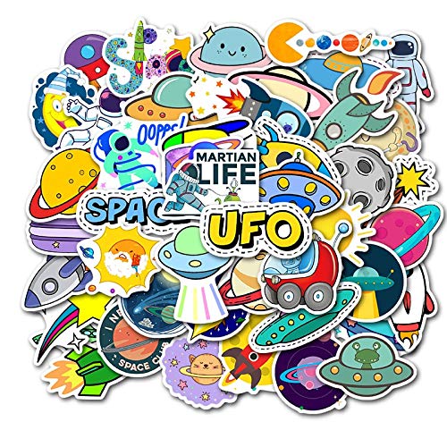 JIAQI Pegatinas de Dibujos Animados para UFO Space Astronaut Rocket Ship Planet Sticker para Equipaje Laptop Nevera Bicicleta DIY Kids Toy 50 Pcs