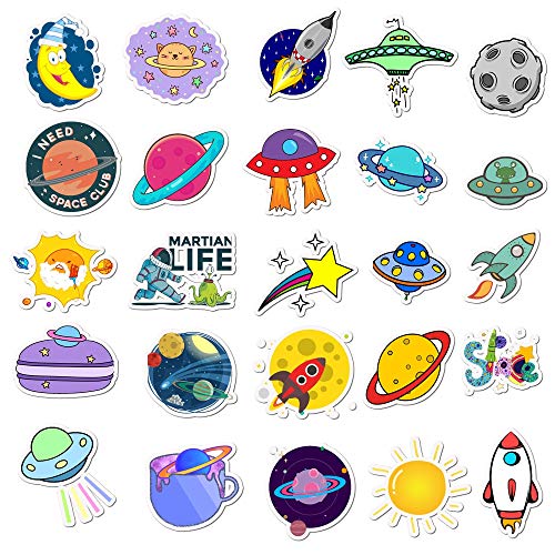 JIAQI Pegatinas de Dibujos Animados para UFO Space Astronaut Rocket Ship Planet Sticker para Equipaje Laptop Nevera Bicicleta DIY Kids Toy 50 Pcs