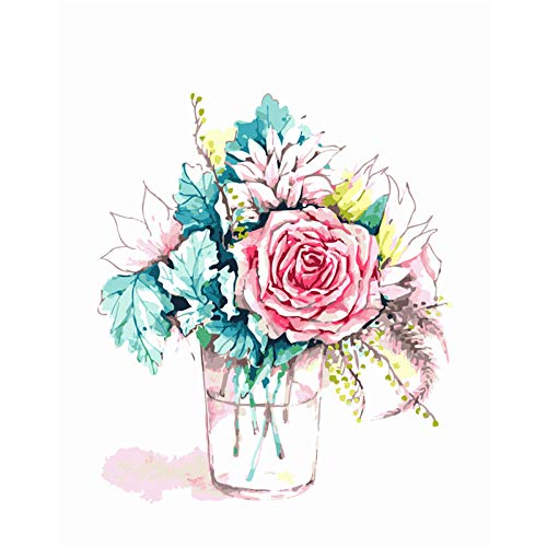 JieXi Mi binbin Flor de Vidrio Limpio de peonía Fresca DIY Pintura Digital por número Arte Moderno de la Pared Pintura de la Lona Decoración de la habitación 40x50cm-Sin Marco