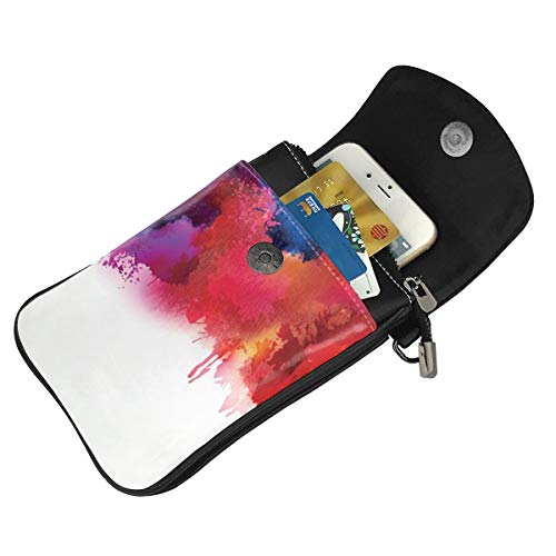 Jiger Women Small Cell Phone Purse Crossbody,Vibrant Stains Of Watercolor Paint Splatters Brushstrokes Dripping Liquid Art