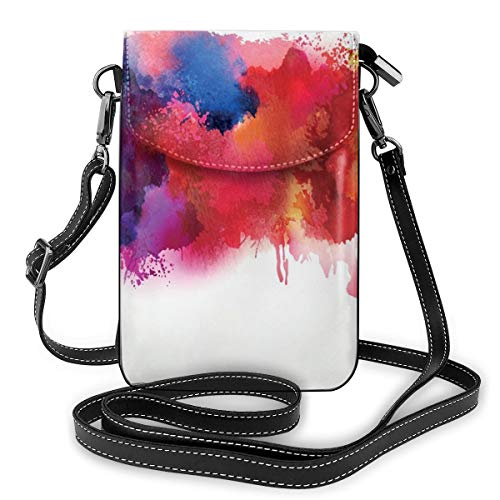 Jiger Women Small Cell Phone Purse Crossbody,Vibrant Stains Of Watercolor Paint Splatters Brushstrokes Dripping Liquid Art