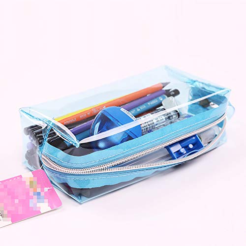 JIHUOO Estuche transparente de gran capacidad para lápices, estuche transparente, bolsa de papelería, caja para adolescentes y niños (azul)