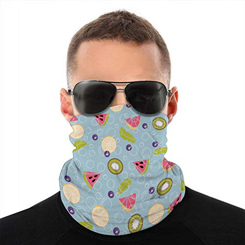 jiilwkie Microfiber Neck Scarf Gaiter Headwear Cover Shield Detox Water of Fresh Fruit Seamless Pattern Scarf
