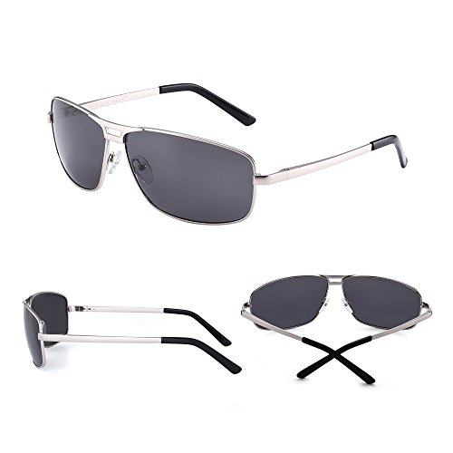 JIM HALO Gafas de Sol Rectangulares Polarizadas Aviador Bisagras de Resorte Conducir Anteojos Hombre Mujer(Plateado/Gris Polarizado)