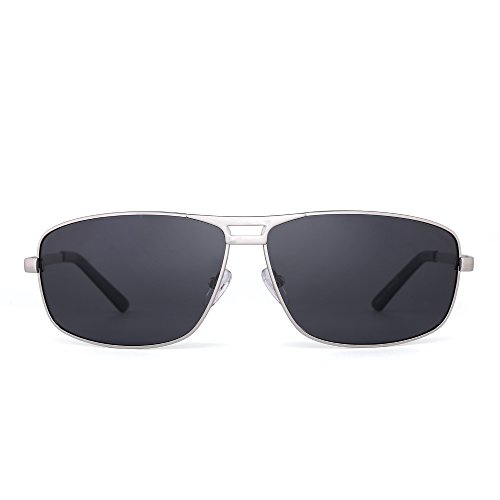 JIM HALO Gafas de Sol Rectangulares Polarizadas Aviador Bisagras de Resorte Conducir Anteojos Hombre Mujer(Plateado/Gris Polarizado)