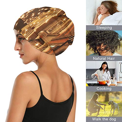 JINCAII Cap Sleep Hair European Street Town Paisaje Mujer Sleeping Hair Cap Exterior-Soft Durable Sleep Cap para Cabello Rizado Largo para Rizado Cabello Largo Natural Disponible de día y