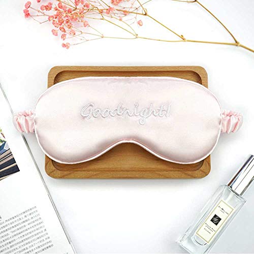 Jiuyue Máscara para Dormir De Seda De Morera Natural Máscara De Ojos con Diadema De Ajuste Elástico Ajustable Automáticamente Sombreado De Color Sólido De Doble Cara para Promover El Sueño Rosa Claro