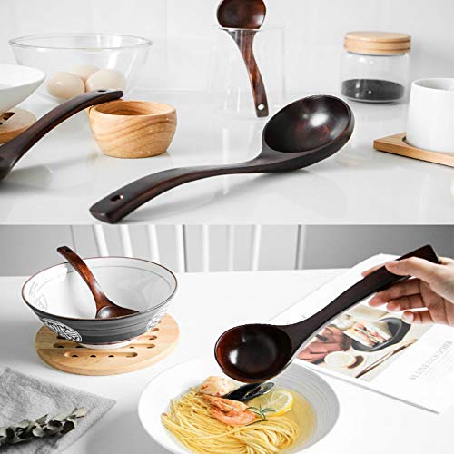 Jixista Cucharas de Madera Cucharas Mango Largo Cuchara para Sopa Cucharas de Sopa de Mango Largo de Madera Japonesa 3pcs para comer Mezclar Mezclar Cocinar para el restaurante en casa