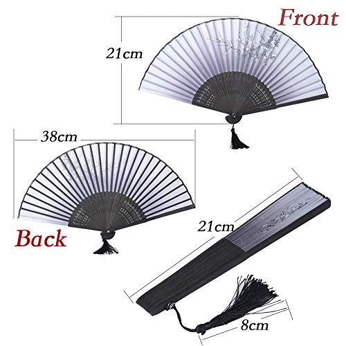 JNCH 2pcs Abanico Plegable de Mano Abanicos Bambú y Seda Ventilador de Mano Japones Patrón Sakura Mariposa Flor de Ciruelo con Cajas de Regalo para Boda Baile Fiesta Ceremonias Regalos Verano