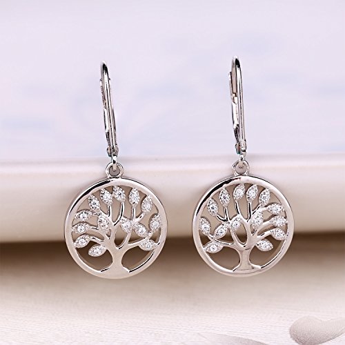 JO WISDOM pendientes árbol de la vida plata 925 mujer con circonita cúbica AAA