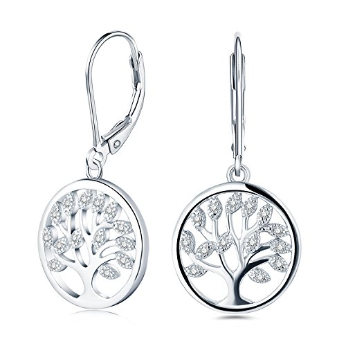JO WISDOM pendientes árbol de la vida plata 925 mujer con circonita cúbica AAA