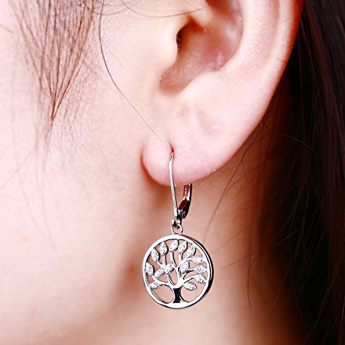 JO WISDOM pendientes árbol de la vida plata 925 mujer con circonita cúbica AAA