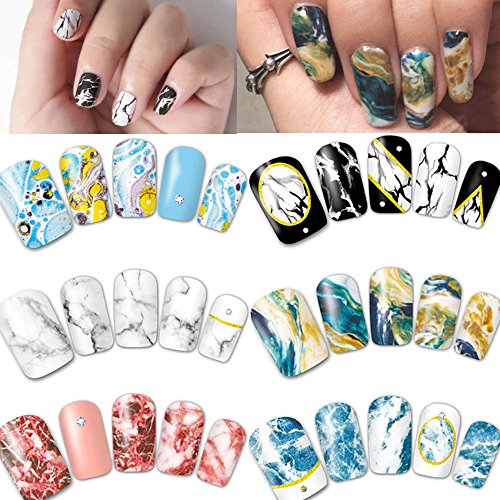 Joligel Pegatinas Decorativas para Uñas al Agua Completas Calcomanías Autoadherentes para Decoración de Uñas, Etiquetas Adhesivas Diseño Manicura, Water Decals Uña Completa, Texturas Mármol