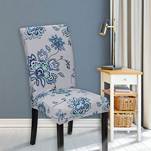 JOTOM - Fundas para sillas, universales, elásticas, modernas, para decoración navideña, para comedor, fiesta, hotel, restaurante, decoración (flores azules, juego de 4)