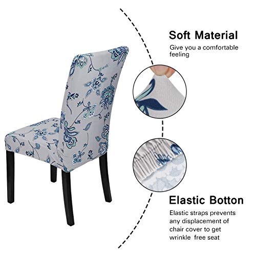 JOTOM - Fundas para sillas, universales, elásticas, modernas, para decoración navideña, para comedor, fiesta, hotel, restaurante, decoración (flores azules, juego de 4)