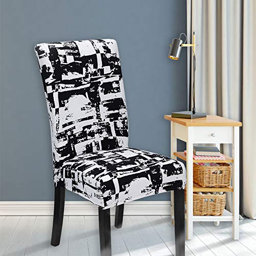 JOTOM - Fundas para sillas, universales, elásticas, modernas, para decoración navideña, para comedor, fiestas, hoteles, restaurantes, poliéster, negro y blanco, 4 unidades