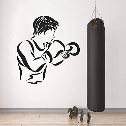 Joven Boxeador Silueta Etiqueta de la Pared Boxeo Fitness Wall Art Deco Color Personalizado 68X74cm