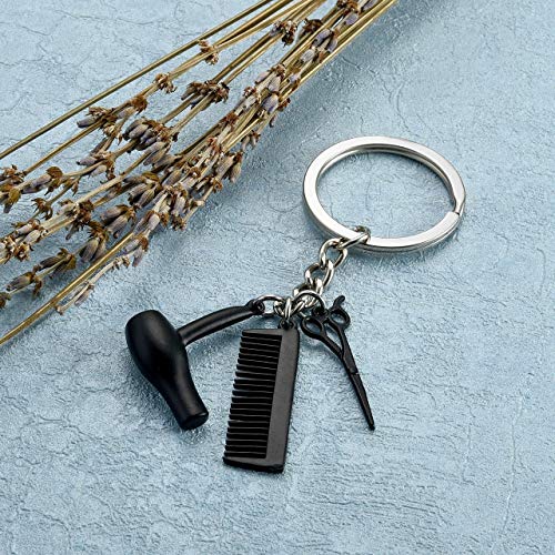 JOVIVI 3 en 1 secador de pelo, tijeras, peine para parejas, llaveros de coche, llaveros para mujeres, hombres, perfecto para propietarios de salón o peluquería