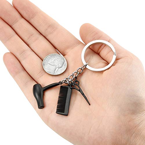 JOVIVI 3 en 1 secador de pelo, tijeras, peine para parejas, llaveros de coche, llaveros para mujeres, hombres, perfecto para propietarios de salón o peluquería