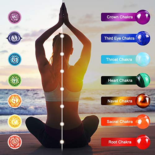 JOXFA Genuino Natural 8mm Piedras Preciosas Mala Granos Chakra Rudraksha Stretch Pulsera para Hombres Mujeres Yoga Meditación Budista Rosario (Rudraksha Chakra A)