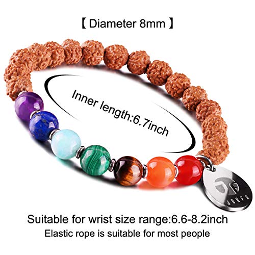 JOXFA Genuino Natural 8mm Piedras Preciosas Mala Granos Chakra Rudraksha Stretch Pulsera para Hombres Mujeres Yoga Meditación Budista Rosario (Rudraksha Chakra A)