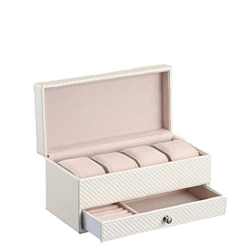 Joyero Caja de Almacenamiento 4 Asiento del Reloj Caja de Almacenamiento Caja de Caja de Reloj del Reloj del Negocio del cajón de visualización Hombres Mujeres Blanca 1pc