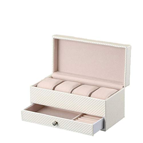 Joyero Caja de Almacenamiento 4 Asiento del Reloj Caja de Almacenamiento Caja de Caja de Reloj del Reloj del Negocio del cajón de visualización Hombres Mujeres Blanca 1pc