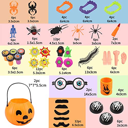 Joyhoop 124pcs Juguetes de Halloween,Fake Spider Vampire Teeth Whistles Witch Finger Nails Toys for Trick or Treating novedades de Halloween Regalos de Fiesta