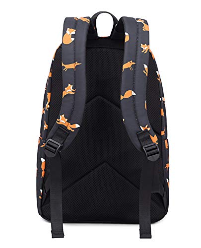 Joymoze Mochila Moderna Impermeable Impresión Retro Colorida para Mujeres-Bonita Mochila Escolar para Chicas Zorro Negro