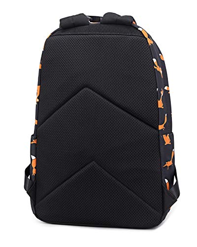 Joymoze Mochila Moderna Impermeable Impresión Retro Colorida para Mujeres-Bonita Mochila Escolar para Chicas Zorro Negro