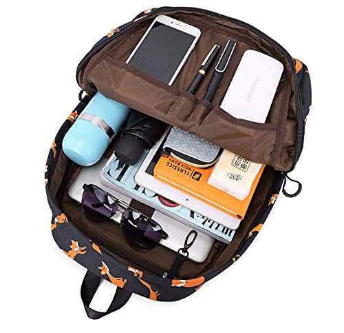 Joymoze Mochila Moderna Impermeable Impresión Retro Colorida para Mujeres-Bonita Mochila Escolar para Chicas Zorro Negro