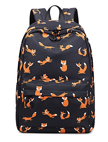 Joymoze Mochila Moderna Impermeable Impresión Retro Colorida para Mujeres-Bonita Mochila Escolar para Chicas Zorro Negro