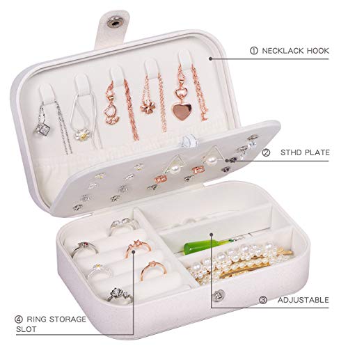 JOYUE Joyero Pequeña, Joyero portátil de Viaje para Mujer, Jewelry Organizer para Anillos Aretes Pendientes Pulseras y Collares, 16,5 x 11,5 x 5,5 cm (Blanco)