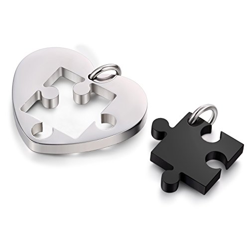 Jstyle Joyería en Acero Inoxidable Collares de la Amistad para 2 Colgante Corazon Plata Negro de Hombres Mujeres Collar Largo 56cm